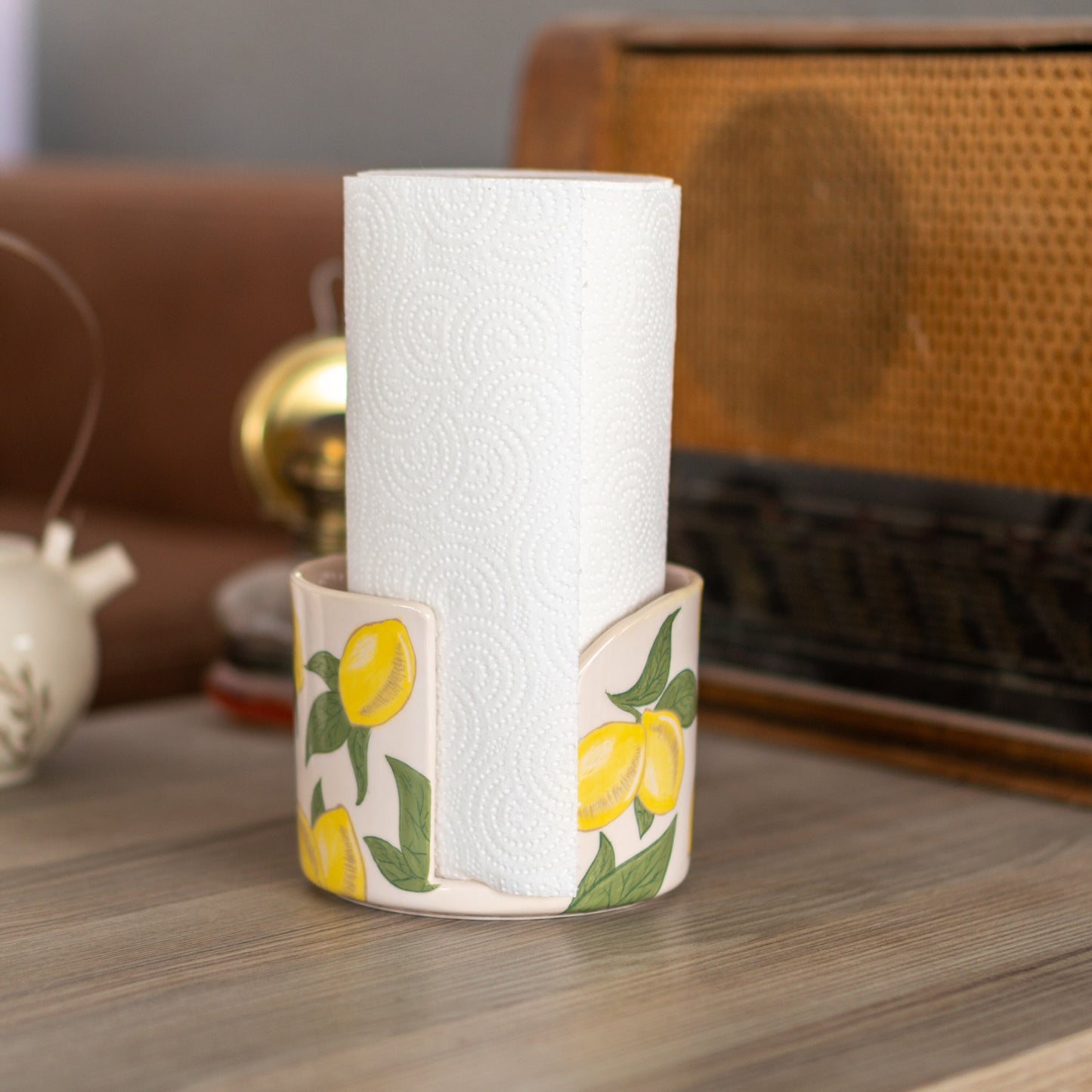 Paper Towel Holder - Lemon Kitchen Decor, Paper Roll Holder, Handmade Home Decor, Vintage Style