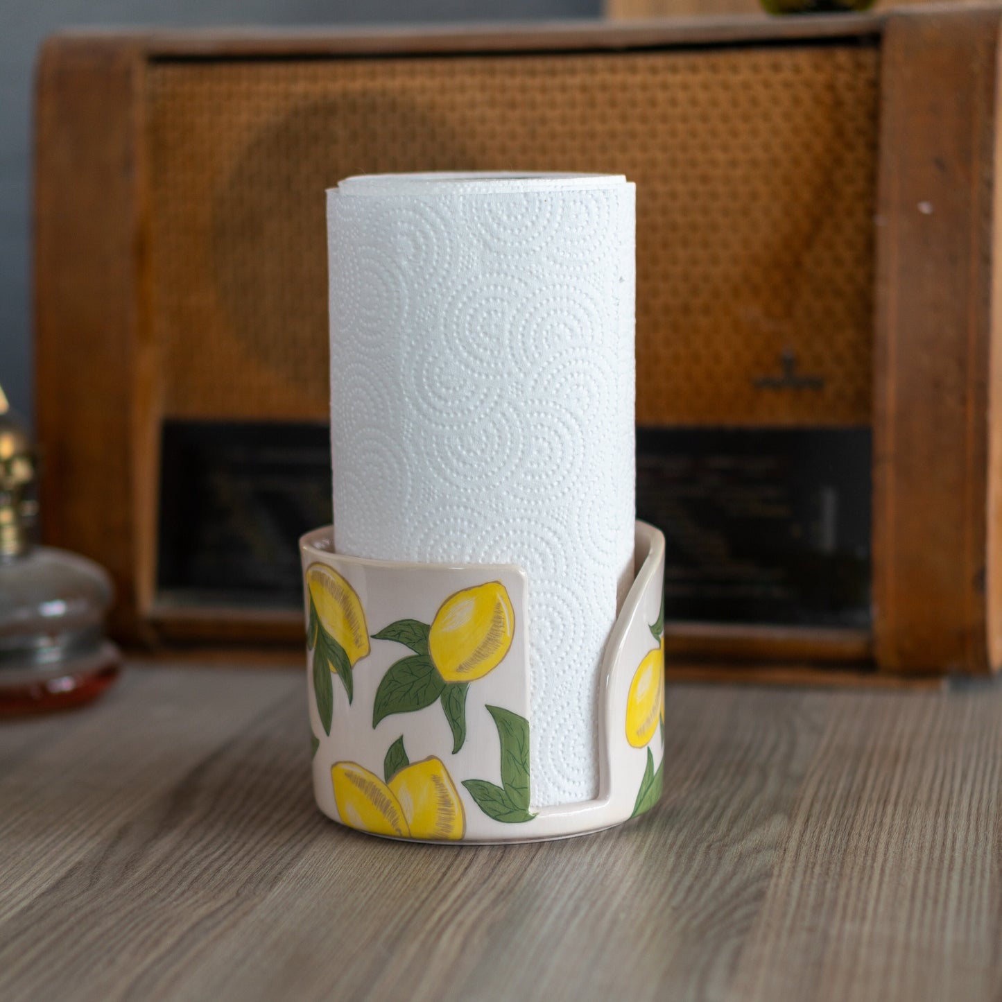 Paper Towel Holder - Lemon Kitchen Decor, Paper Roll Holder, Handmade Home Decor, Vintage Style