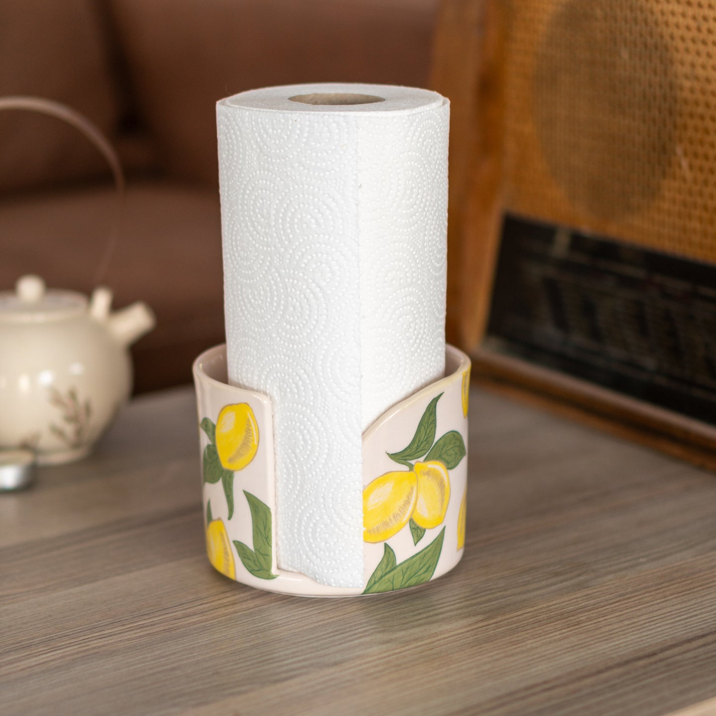 Paper Towel Holder - Lemon Kitchen Decor, Paper Roll Holder, Handmade Home Decor, Vintage Style