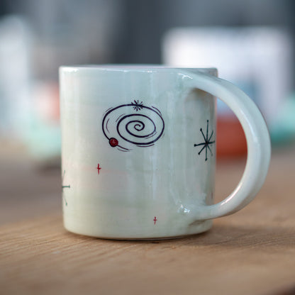 Handmade Atomic Cat Mug - Black Cat Mug, Handmade Ceramic Mug, Pottery Mug, Custom Cat Mug