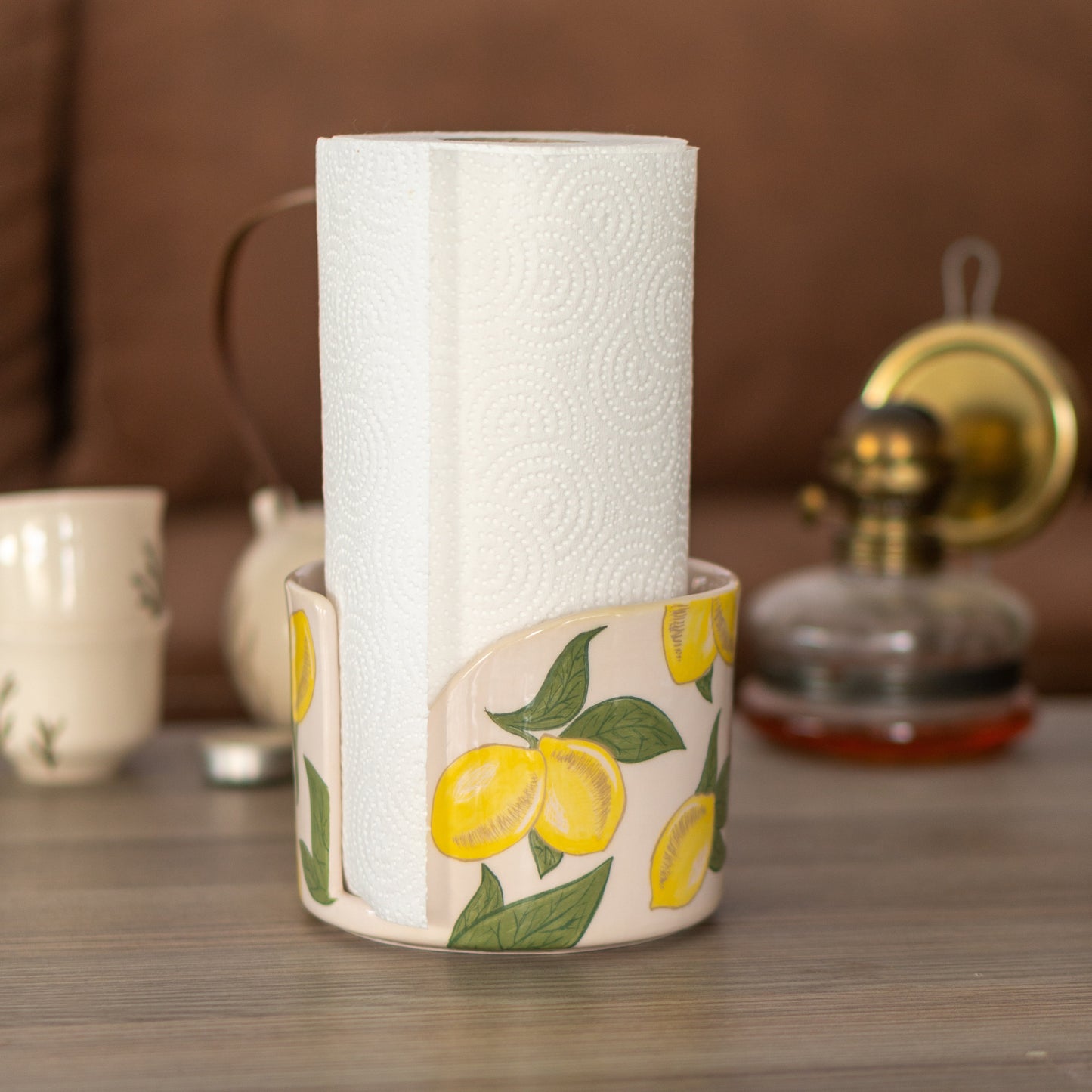 Paper Towel Holder - Lemon Kitchen Decor, Paper Roll Holder, Handmade Home Decor, Vintage Style