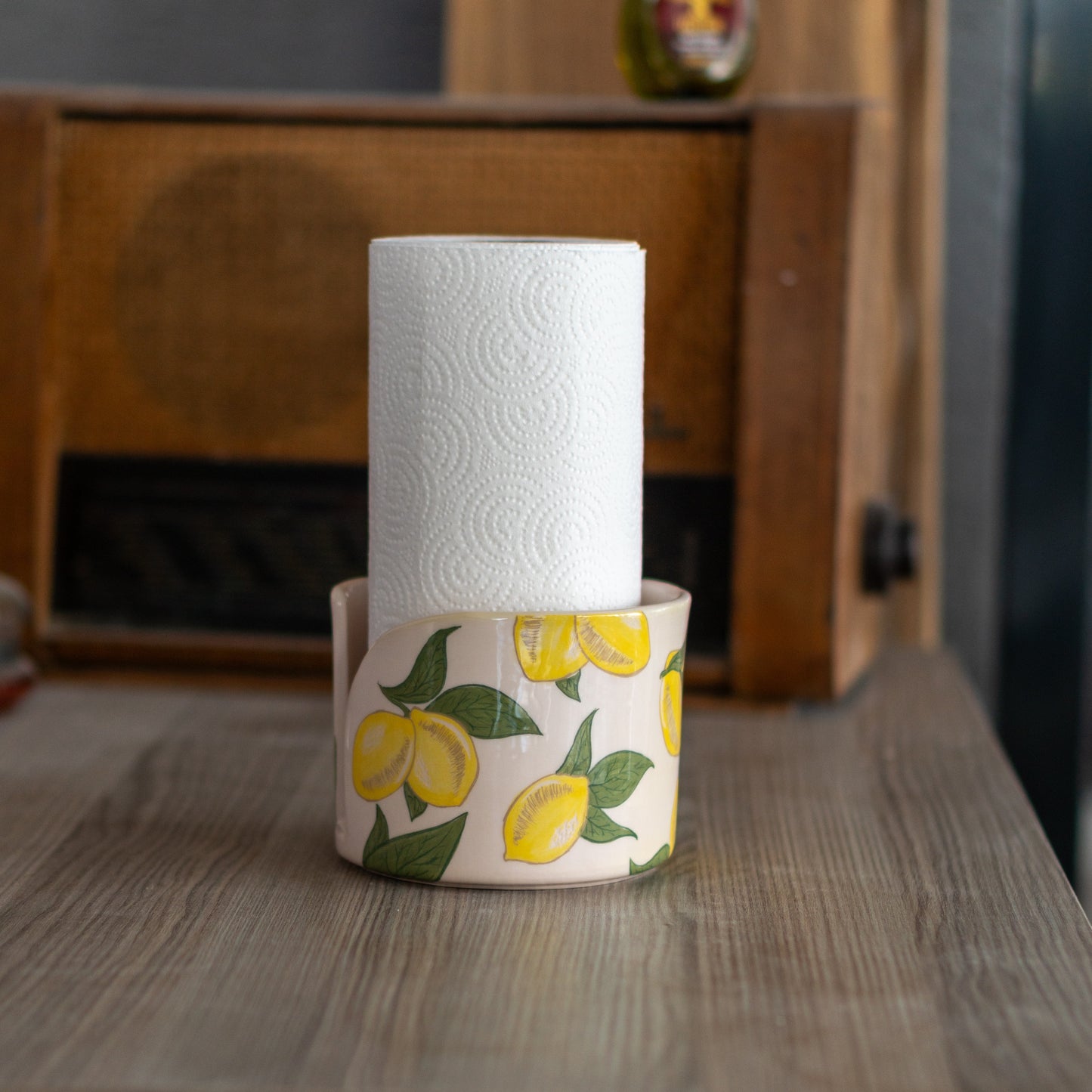 Paper Towel Holder - Lemon Kitchen Decor, Paper Roll Holder, Handmade Home Decor, Vintage Style