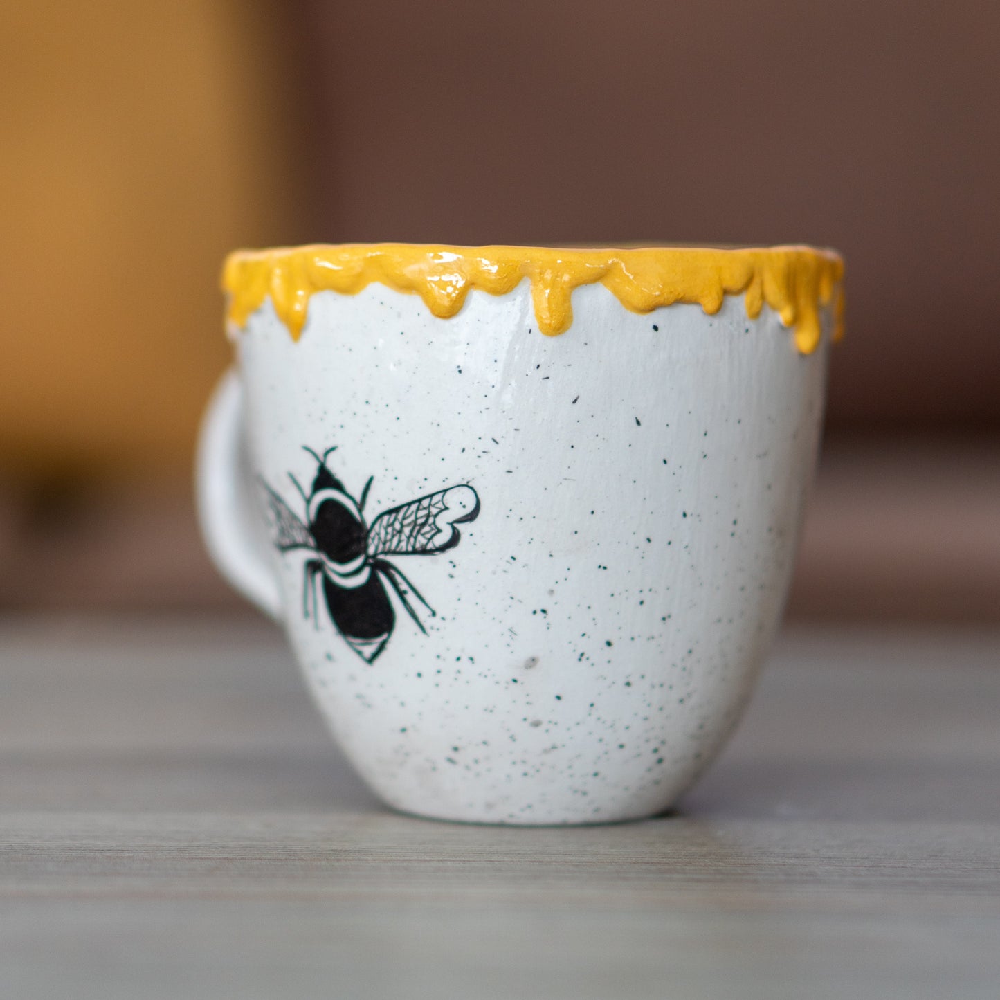 Pottery Mug - Honey and Bee, Ceramic Coffee Mug, Beehive Mug, Handmade Coffee Mug