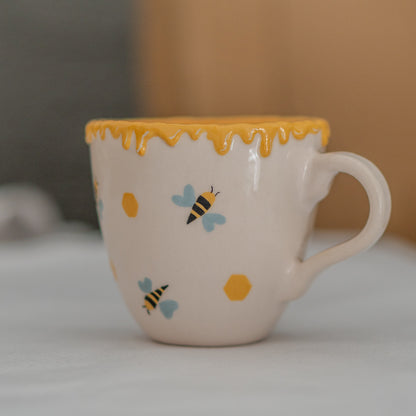 Pottery Mug - Honey and Bee Ceramic Mug, Handmade Coffee Mug, Unique Mug, Nature Lover Gift