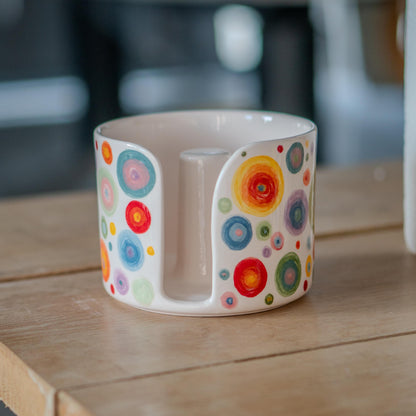 Ceramic Paper Towel Holder, Hand-Painted Paper Towel Holder - Vibrant Dots Ceramic Kitchen Roll Stand, Unique Kitchen Organizer