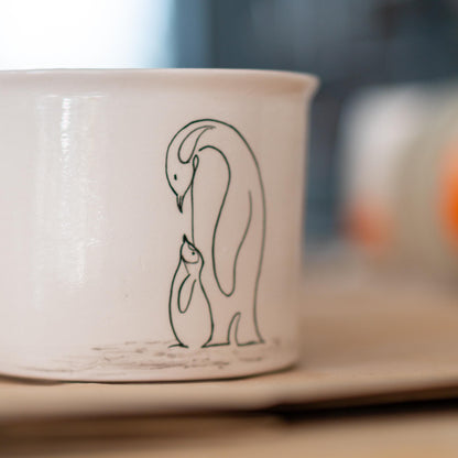 Penguin Family Mug - Handcrafted Ceramic Mug with Minimalist Parent and Baby Penguin Design, Animal Lover’s Coffee Cup
