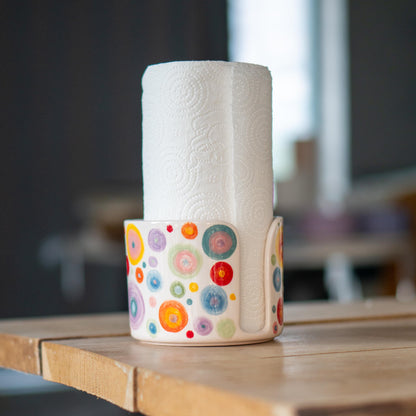 Ceramic Paper Towel Holder, Hand-Painted Paper Towel Holder - Vibrant Dots Ceramic Kitchen Roll Stand, Unique Kitchen Organizer