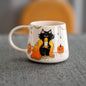 Halloween Cat Mug - Pumpkins, Handmade Ceramic Mug, Black Cat Mug