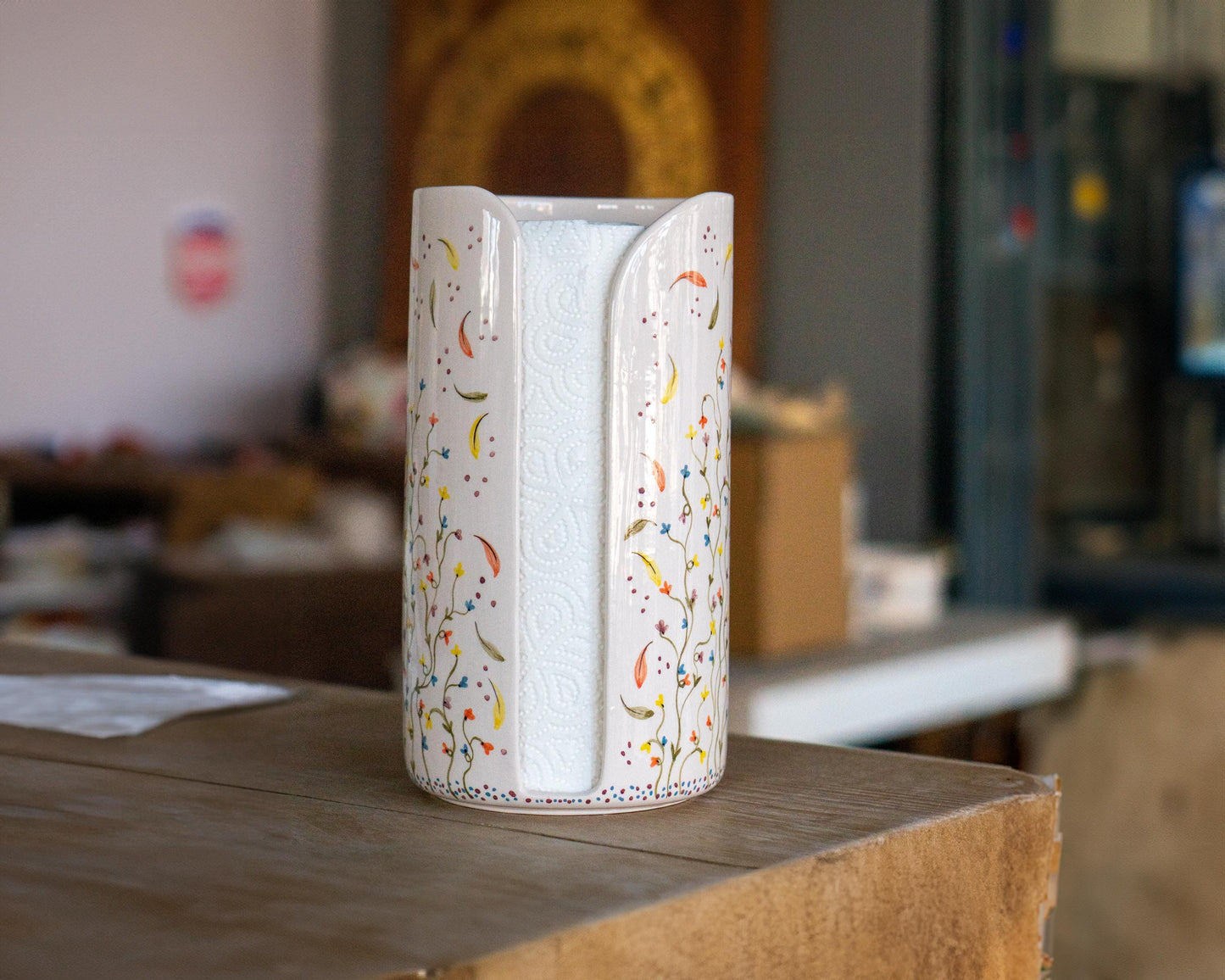Ceramic Paper Towel Holder - Floral Kitchen Decor, Paper Roll Holder
