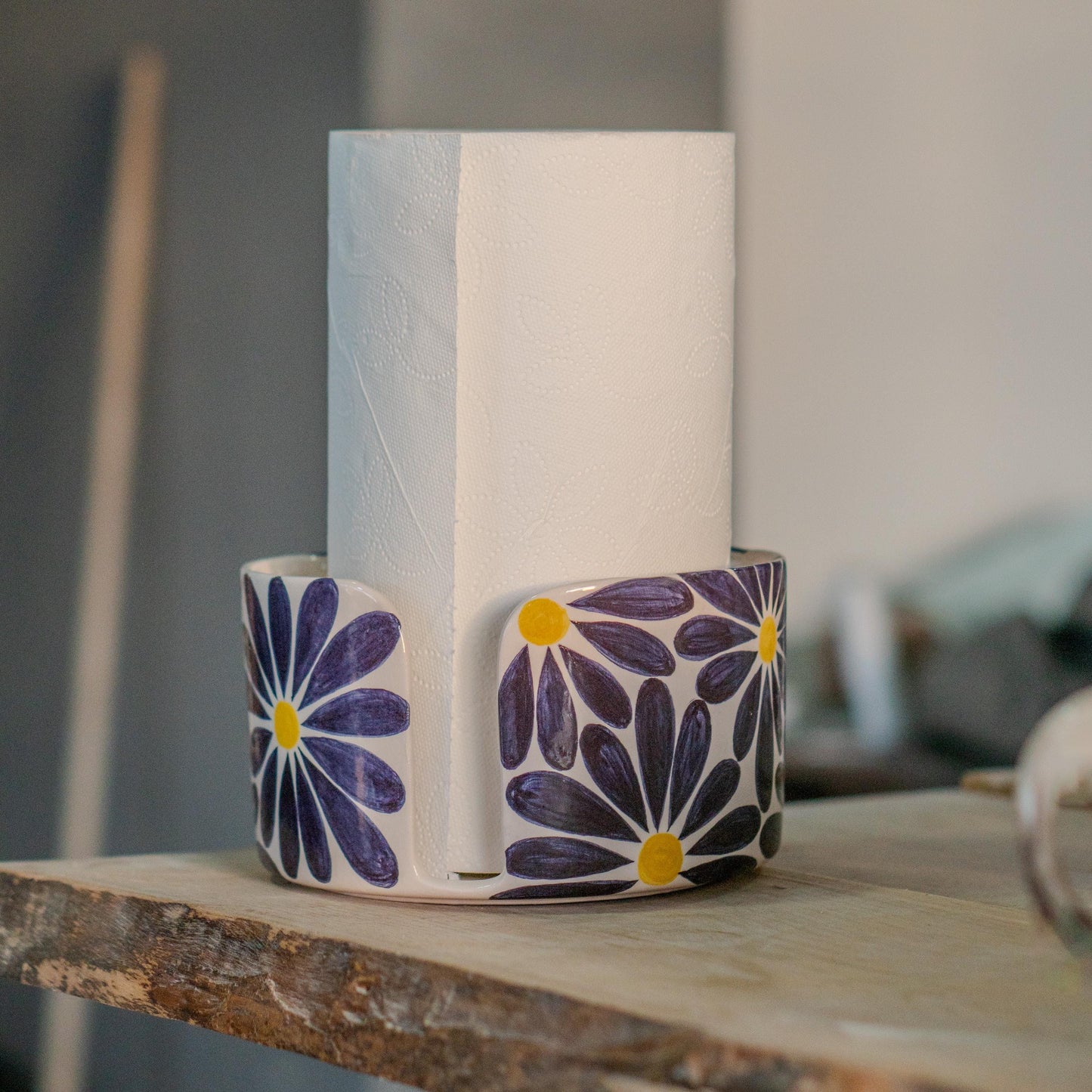 Handmade Floral Ceramic Paper Towel Holder: Kitchen Decor
