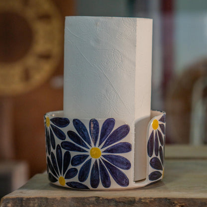 Handmade Floral Ceramic Paper Towel Holder: Kitchen Decor