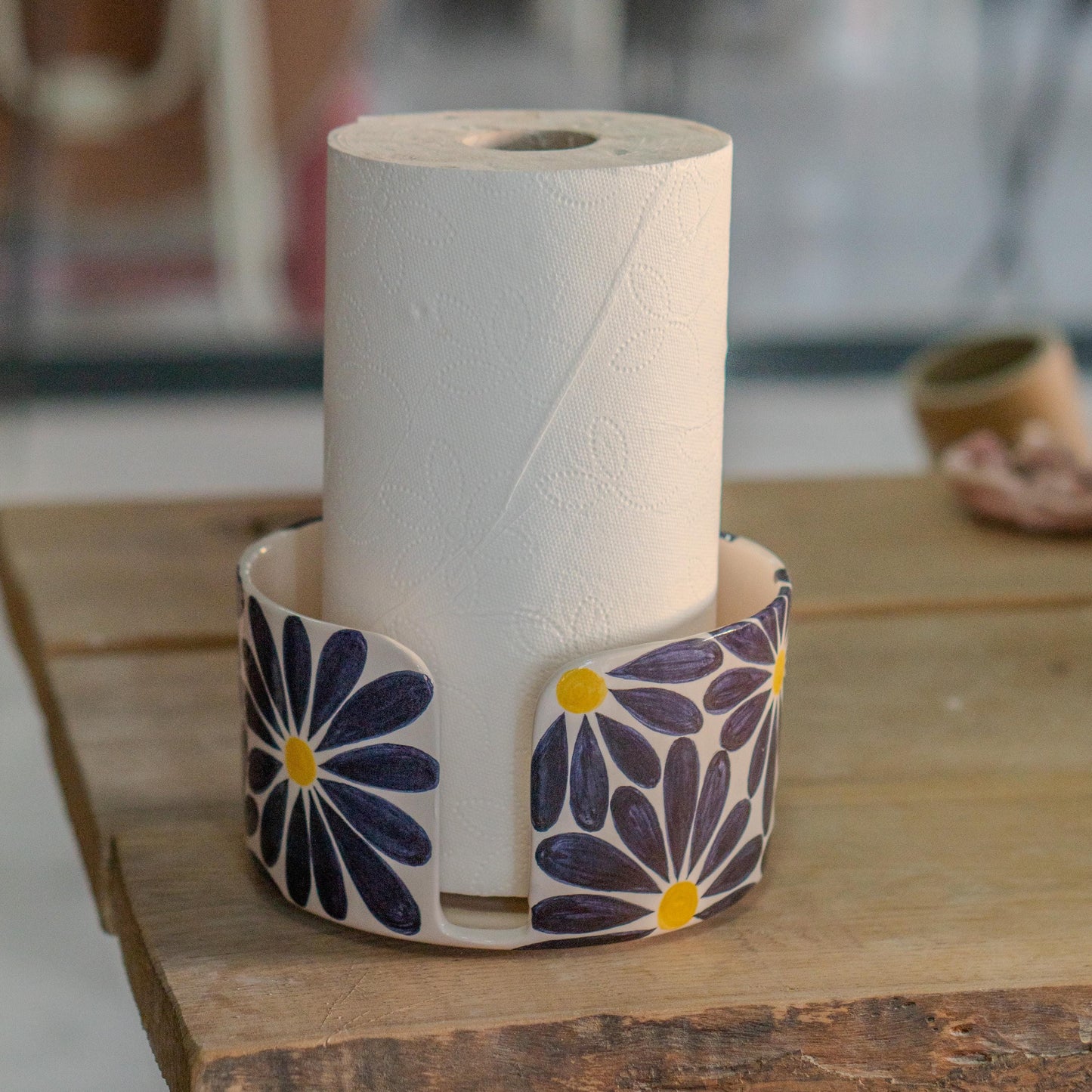 Handmade Floral Ceramic Paper Towel Holder: Kitchen Decor