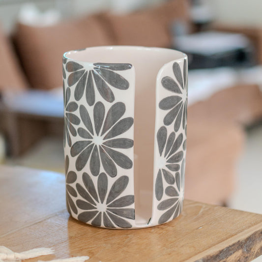 Handmade Ceramic Paper Towel Holder: Floral Kitchen Decor