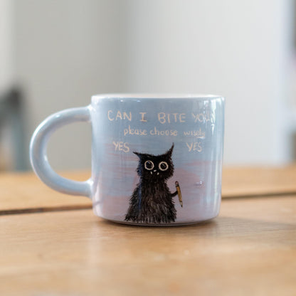 Cute Cat Mug – Ceramic Coffee Mug, Funny Mug, Cat Mom Gift, Whimsical Animal Lover Mug - Can I Bite You