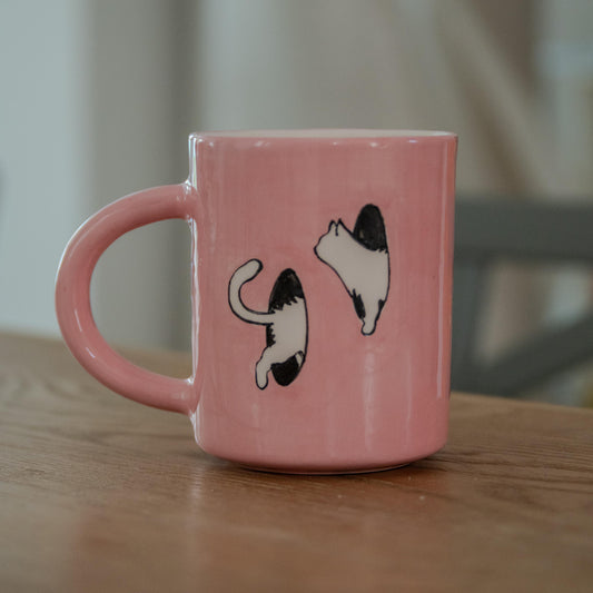 Cute Cat Mug – Pink Handmade Ceramic Mug, Kitty Cup, Cat Lover Gift, Minimalist Cat Art, Funny Coffee Mug, Pottery Cat Cup