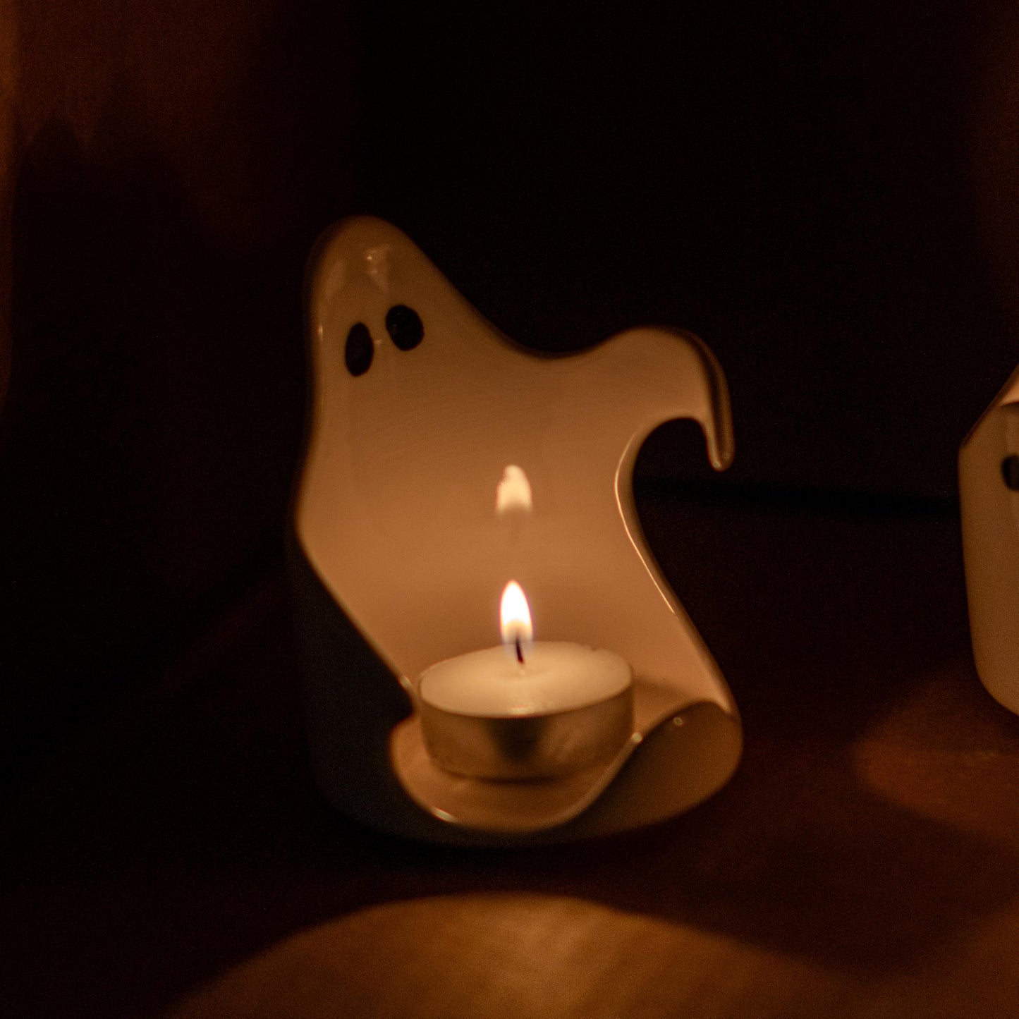 Handmade Ceramic Ghost Tealight Holder Set: Spooky Halloween Decor