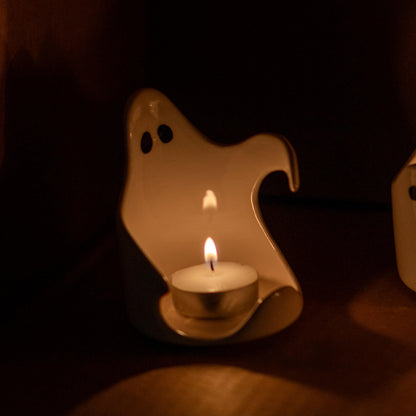 Handmade Ceramic Ghost Tealight Holder Set: Spooky Halloween Decor