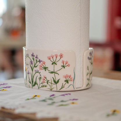 Paper Towel Holder - Flower Dopamine Decor, Freestanding Paper Towel Stand, Ceramic Paper Roll Holder
