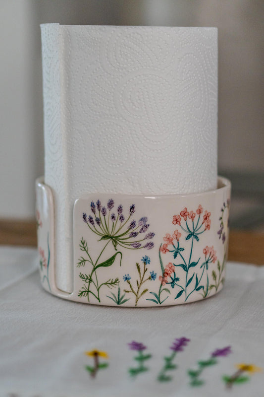 Paper Towel Holder - Flower Dopamine Decor, Freestanding Paper Towel Stand, Ceramic Paper Roll Holder