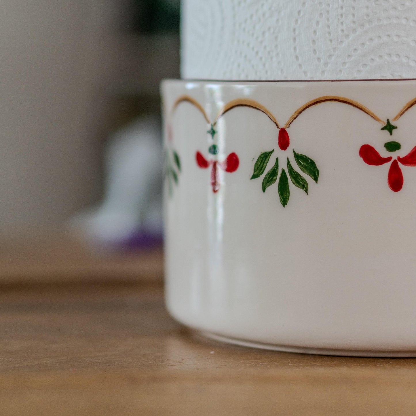 Handmade Ceramic Paper Towel Holder: Floral Holiday Kitchen Decor