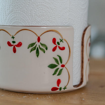 Handmade Ceramic Paper Towel Holder: Floral Holiday Kitchen Decor