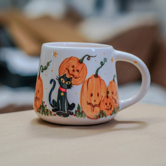 Halloween Cat Mug: Pumpkin & Witchy Design, Seasonal Gift