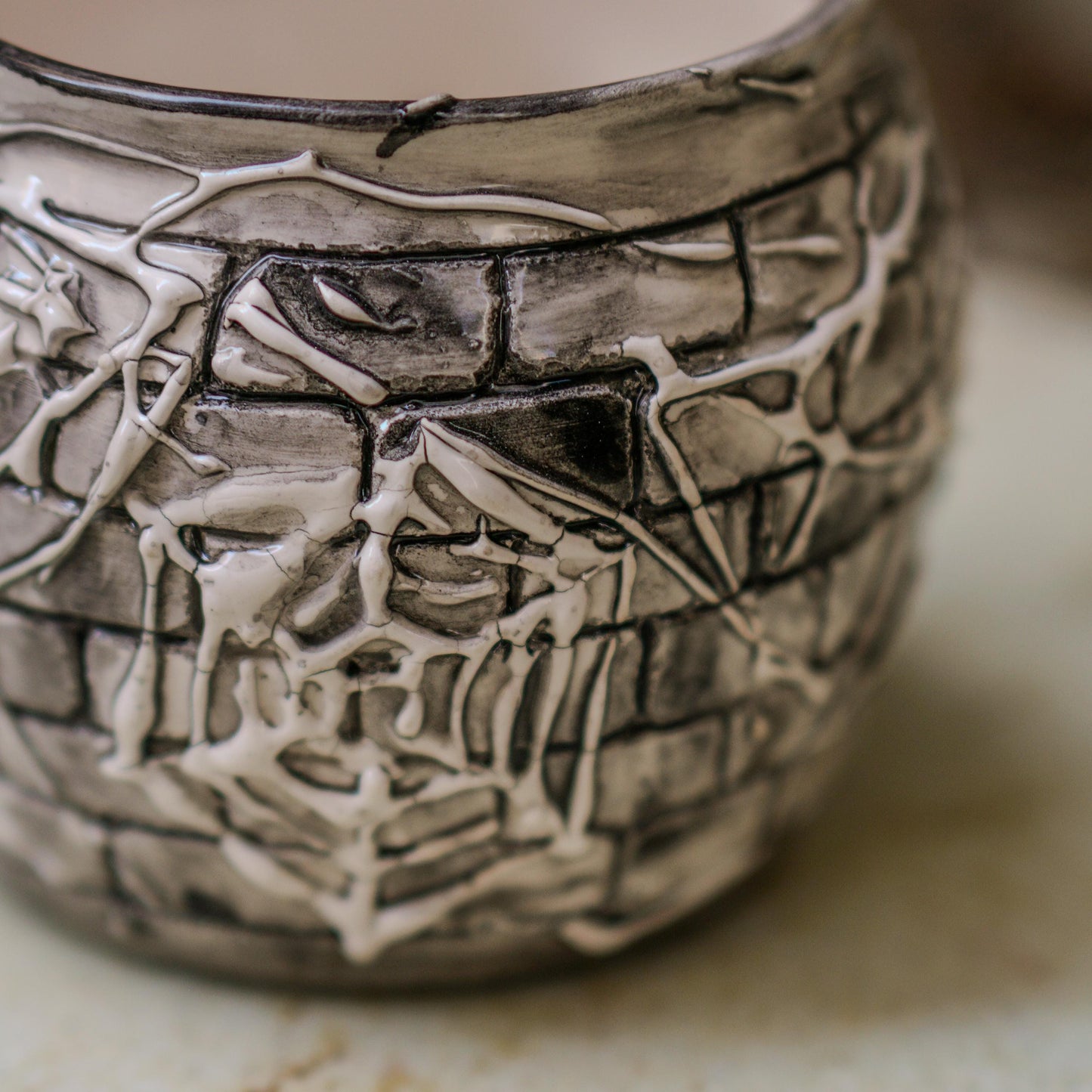 Handmade Ceramic Cobweb Mug: Gothic Halloween Coffee Cup