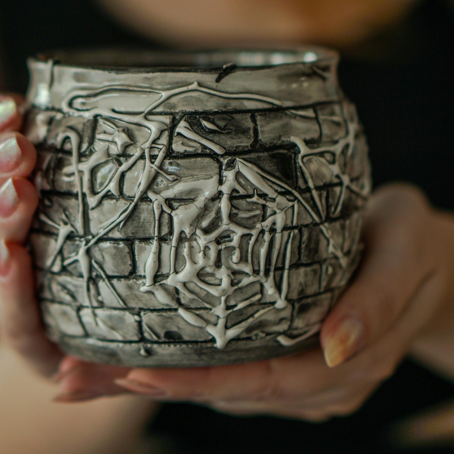 Handmade Ceramic Cobweb Mug: Gothic Halloween Coffee Cup