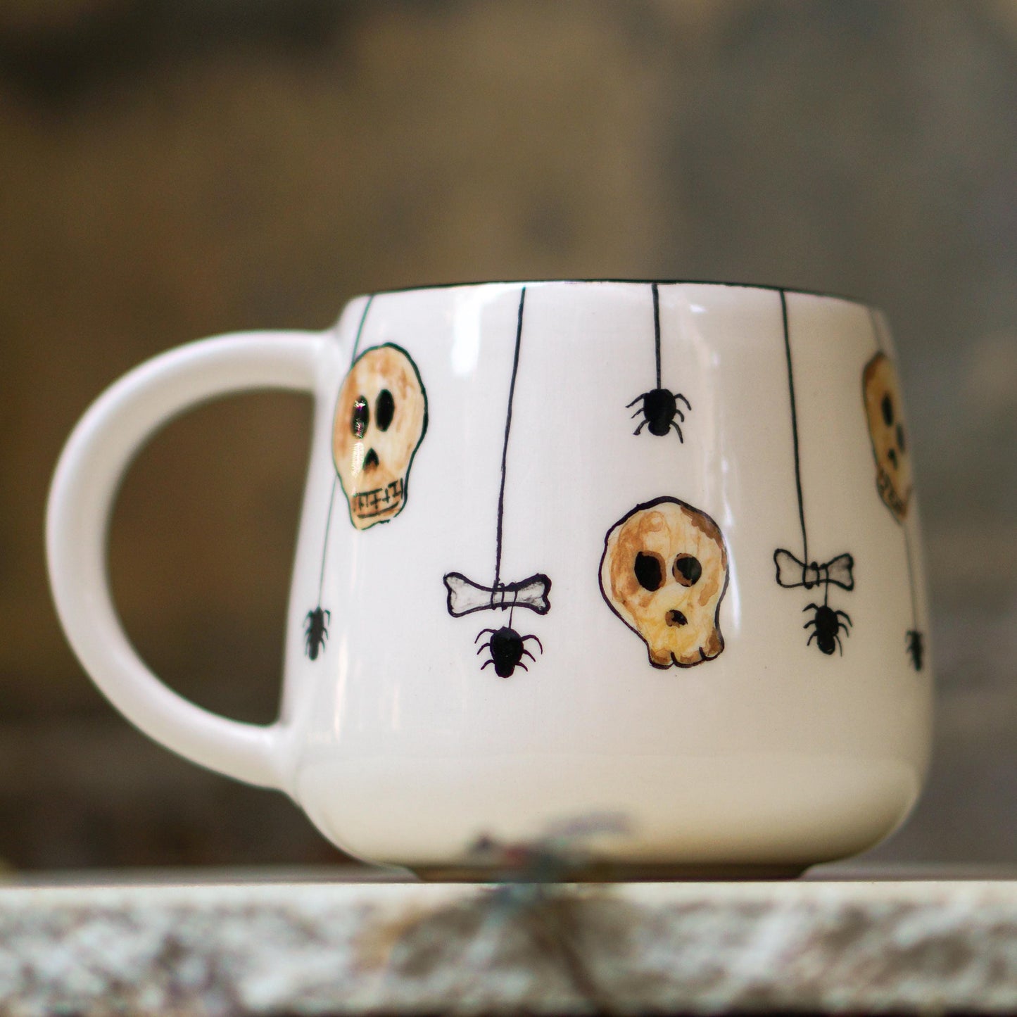 Skull Mug - Skeleton Mug, Funny Halloween Mug, Hazard Warning Mug, Pottery Mug