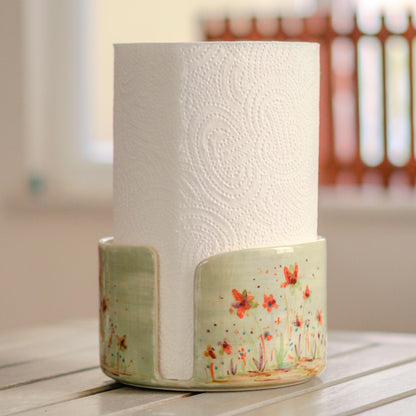 Handmade Floral Ceramic Paper Towel Holder - Paper Roll Holder