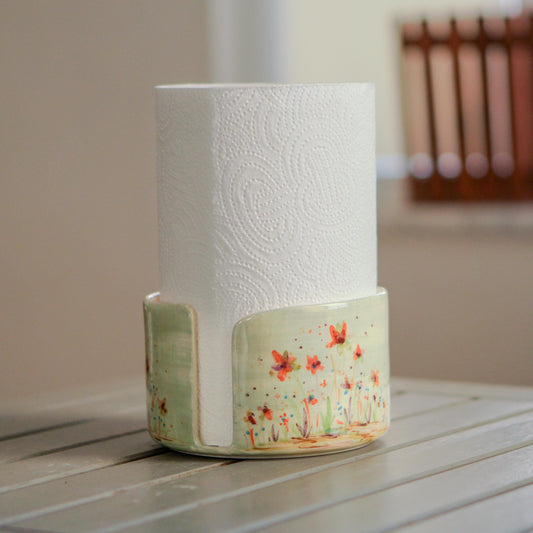 Handmade Floral Ceramic Paper Towel Holder - Paper Roll Holder