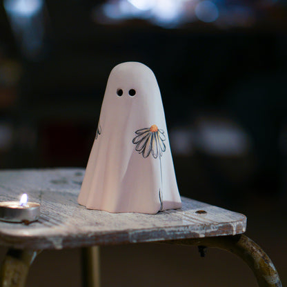 Floral Ghost Incense Holder: Handmade Ceramic Halloween Decor