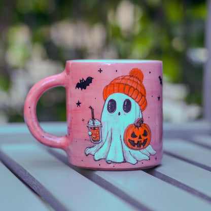 Handmade Halloween Ghost Mug: Ceramic Pumpkin Coffee Cup