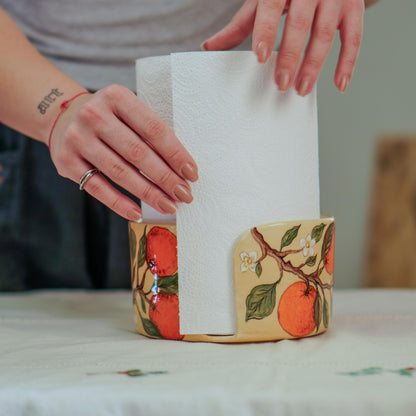 Handmade Ceramic Paper Towel Holder: Orange Blossom Kitchen Decor