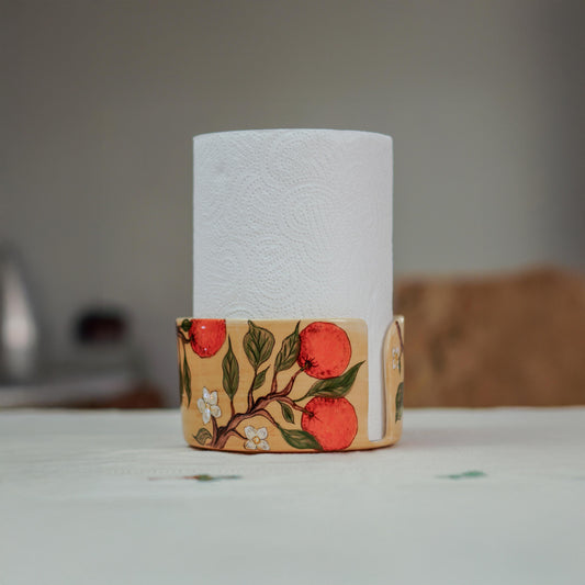 Handmade Ceramic Paper Towel Holder: Orange Blossom Kitchen Decor
