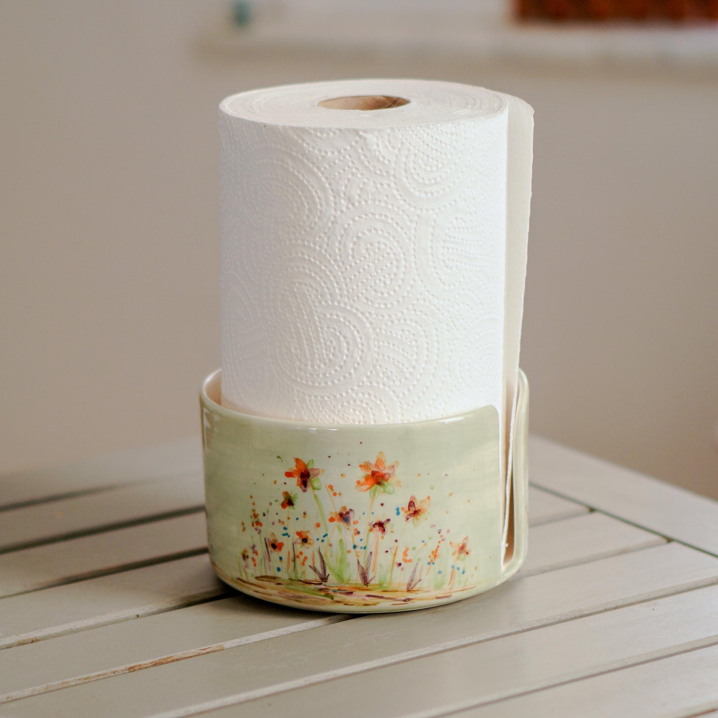Handmade Floral Ceramic Paper Towel Holder - Paper Roll Holder
