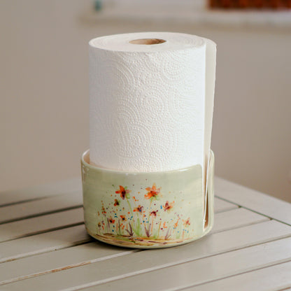 Handmade Floral Ceramic Paper Towel Holder - Paper Roll Holder