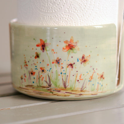 Handmade Floral Ceramic Paper Towel Holder - Paper Roll Holder