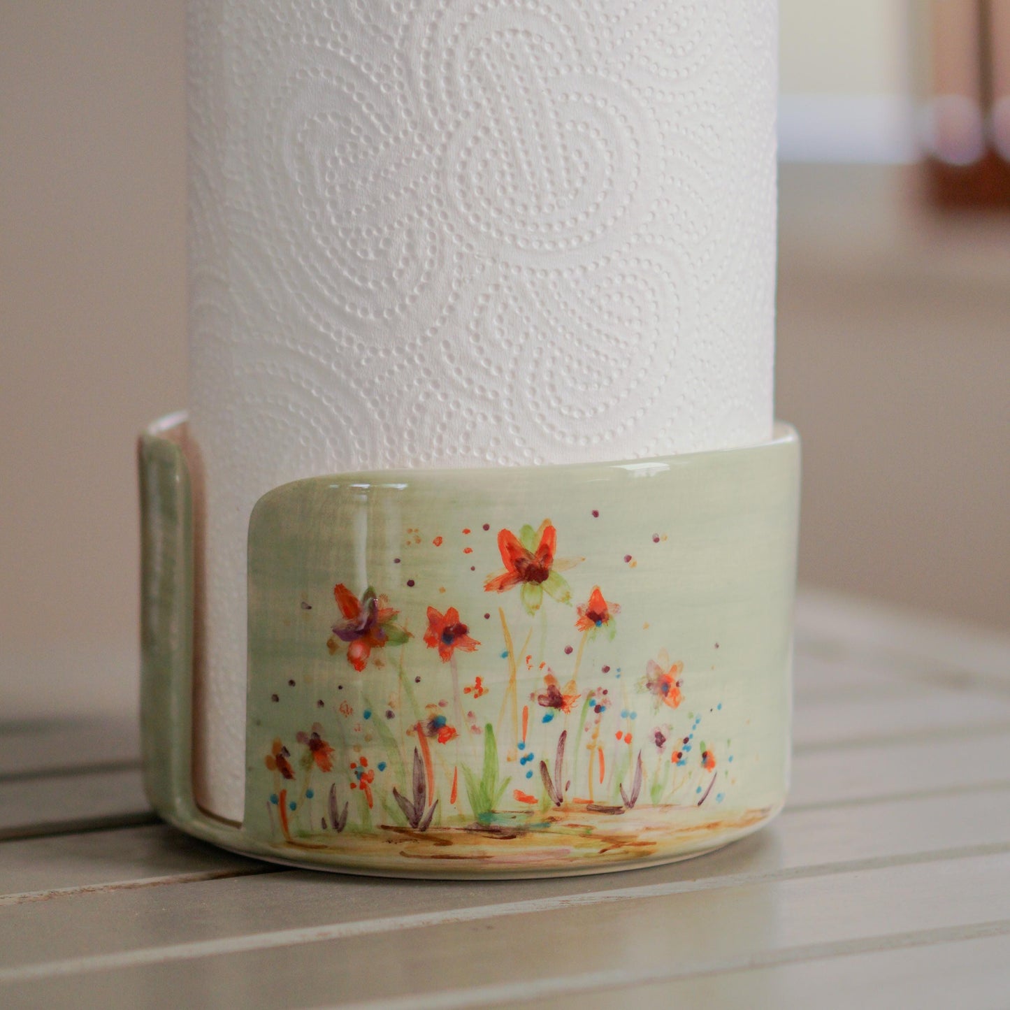 Handmade Floral Ceramic Paper Towel Holder - Paper Roll Holder