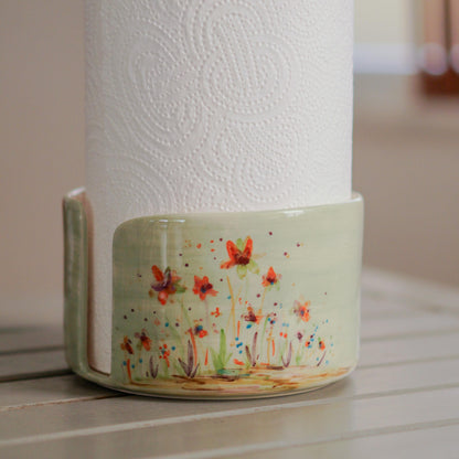 Handmade Floral Ceramic Paper Towel Holder - Paper Roll Holder