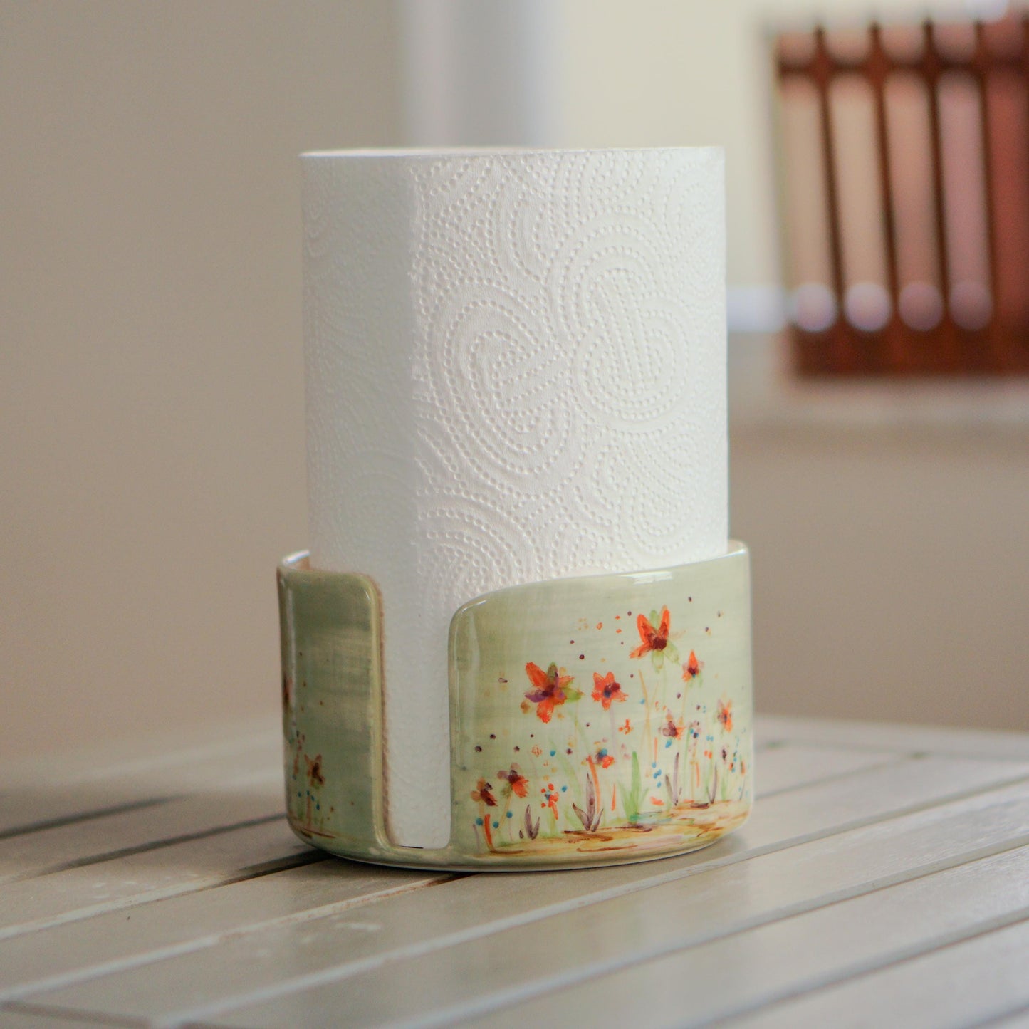 Handmade Floral Ceramic Paper Towel Holder - Paper Roll Holder