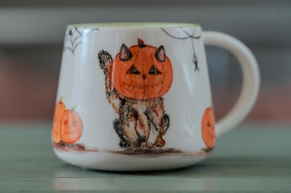 Halloween Pumpkin Cat Mug - Handmade Coffee Mug