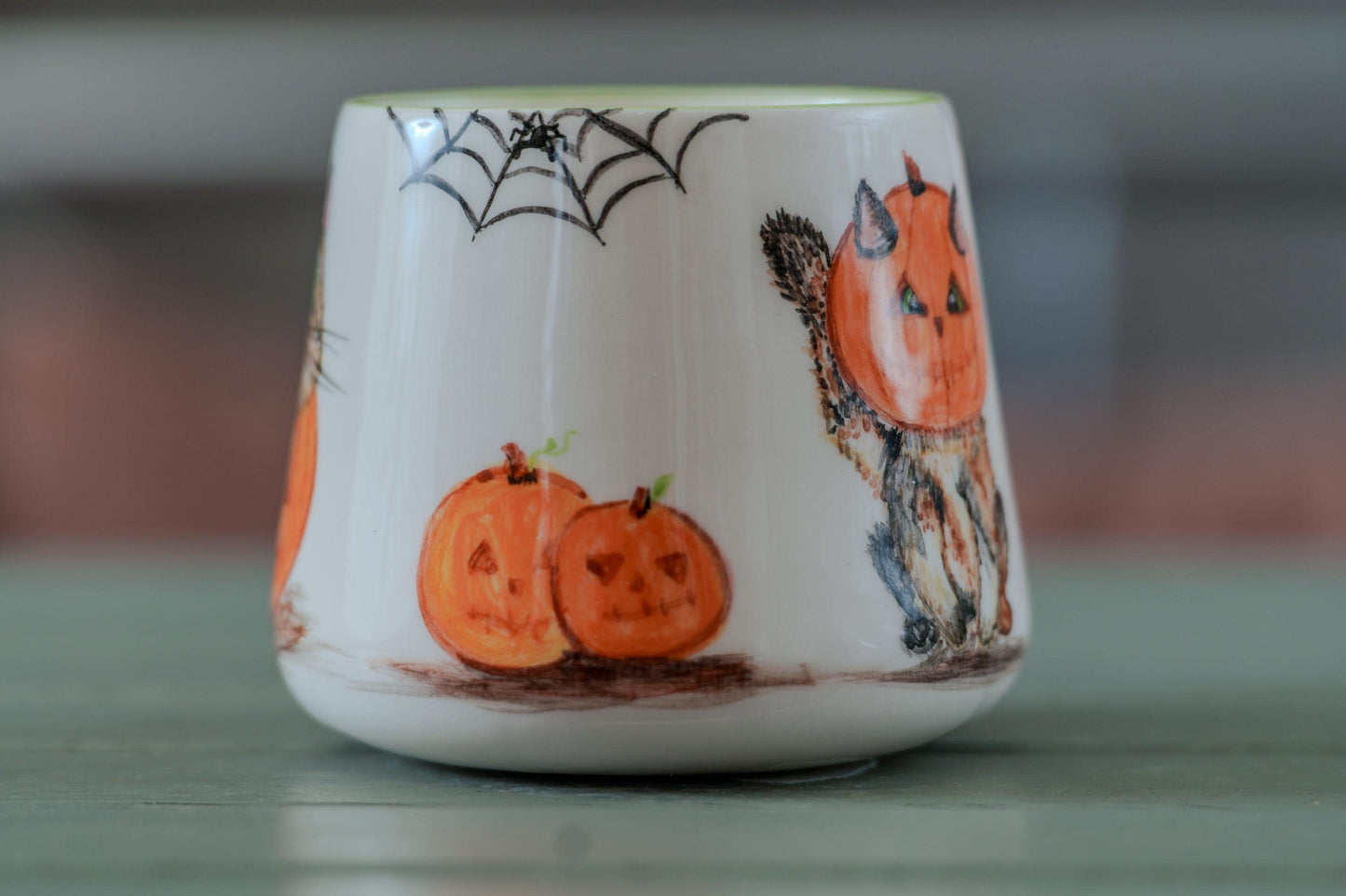 Halloween Pumpkin Cat Mug - Handmade Coffee Mug