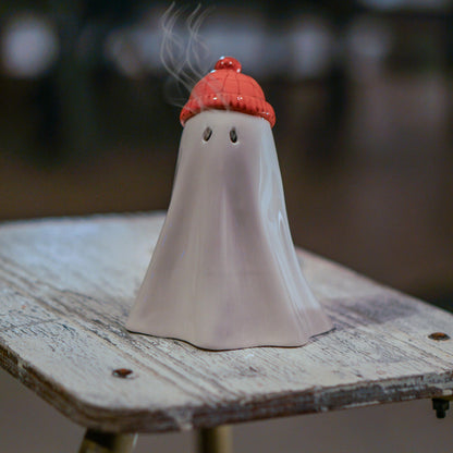 Handmade Ceramic Ghost Incense Holder: Whimsical Halloween Decor