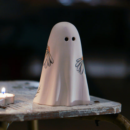 Floral Ghost Incense Holder: Handmade Ceramic Halloween Decor