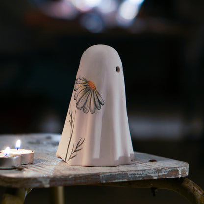 Floral Ghost Incense Holder: Handmade Ceramic Halloween Decor