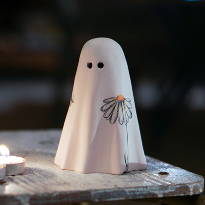 Floral Ghost Incense Holder: Handmade Ceramic Halloween Decor