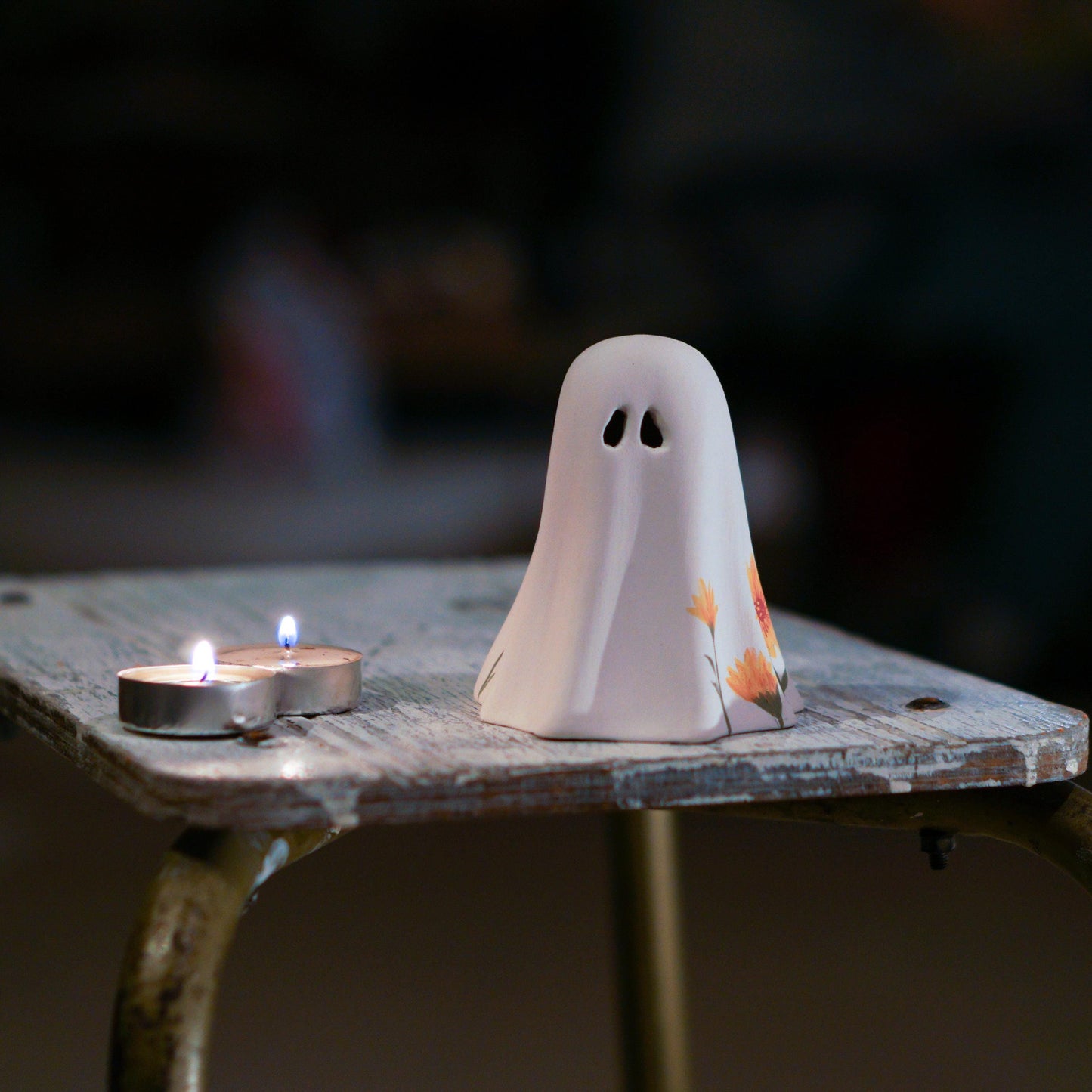 Floral Ghost Incense Holder: Handmade Ceramic Halloween Decor