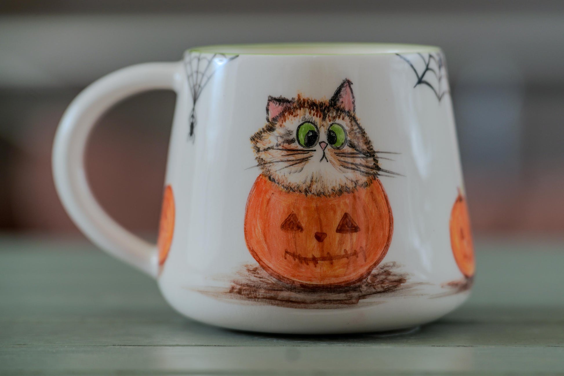 Halloween Pumpkin Cat Mug - Handmade Coffee Mug