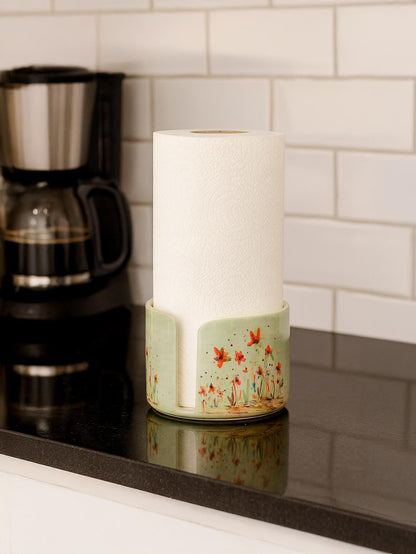 Handmade Floral Ceramic Paper Towel Holder - Paper Roll Holder